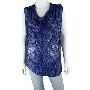 Isabella DeMarco NWT Blue Metallic Print Knit Top Size XL